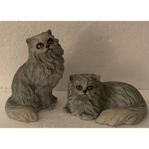Andrea By Sadek Persian Grat Cats Green Eyes Set of 2  Figurines 1985 Japan 7425